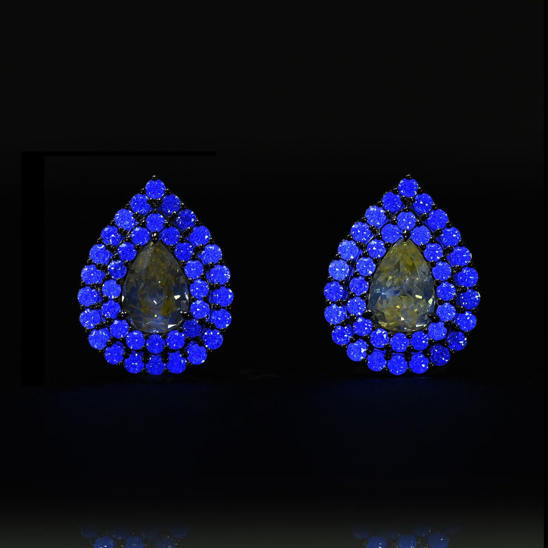Pear Shape Double Halo Diamond Earrings - Malka