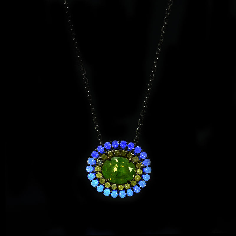 East West Oval Sapphire and Diamond Pendant Necklace in 18K