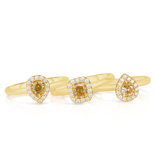 Yellow Gold Halo Stackable Rings - Malka